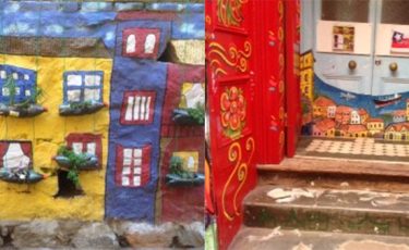 colourfully painted building front and doors